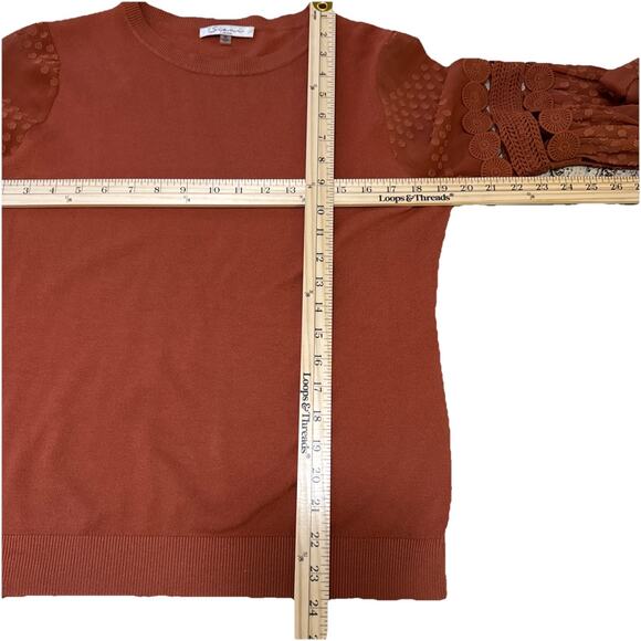 SIONI MILANO PLUS SIZE M RUSSET ORANGE SWEATER LACE SLEEVES FALL AUTUMN PUMPKIN - Picture 9 of 11